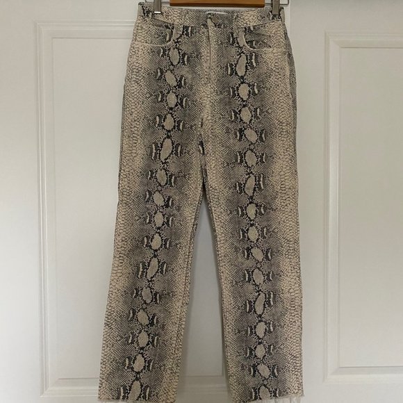 Zara Snake Print Pants Straight Cropped Jeans - Picture 1 of 2